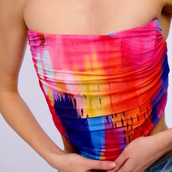 Stasia Watercolor Ruched & Pleated Rear Zip Corset Top XS S M L XL 1X - Picture 4 of 5